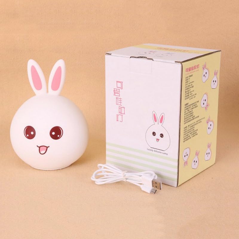 One94Store Silicone Rabbit Night Light – USB Rechargeable 7-Color LED Lamp with Touch Sensor, Kids Bedroom Décor, Romantic Decor, Valentine Day Gift, Love Gift for Her, Couple Gift