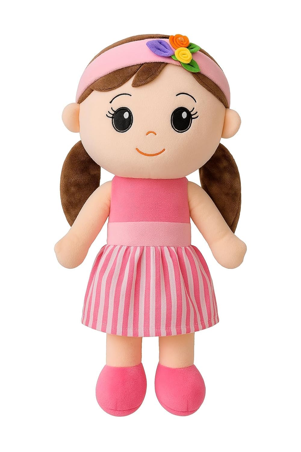 Bateu Cute Soft Doll Plush Hugging Doll Girls – Pink Dress Stuffed Toy with Colorful Headband – Cute Huggable Gift for Kids, 35cm (Pink)
