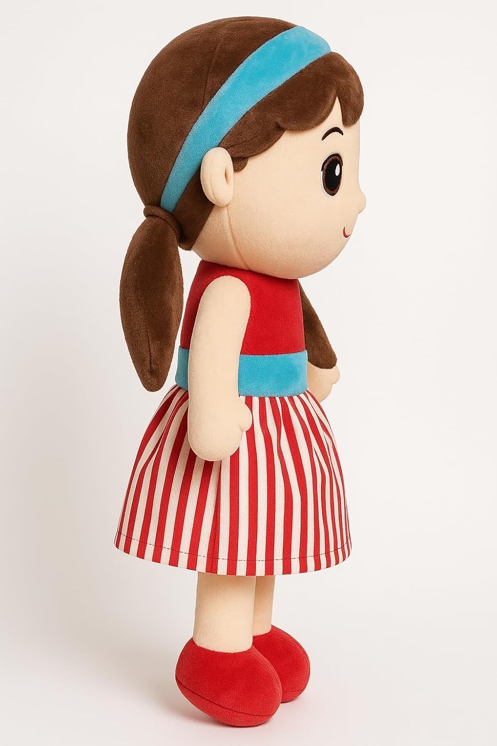 Bateu Cute Soft Doll Plush Hugging Doll Girls – Pink Dress Stuffed Toy with Colorful Headband – Cute Huggable Gift for Kids, 35cm (Pink)