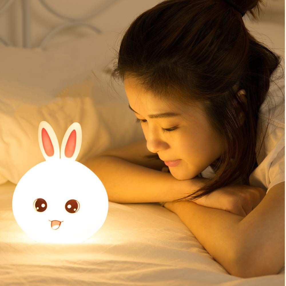 One94Store Silicone Rabbit Night Light – USB Rechargeable 7-Color LED Lamp with Touch Sensor, Kids Bedroom Décor, Romantic Decor, Valentine Day Gift, Love Gift for Her, Couple Gift