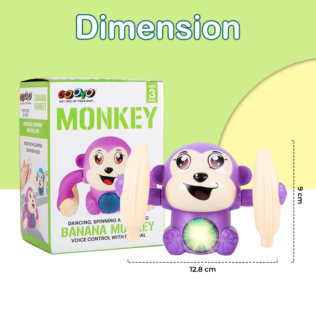 Gooyo GY-2029 Battery Operated Voice Control Monkey Toy with Musical, Dancing, Spinning,Rolling and Sensor Feature for Gifts/Kids/Babies/Boys/Girls| Assorted, Power Source:3xAAA Battery(Not Included)