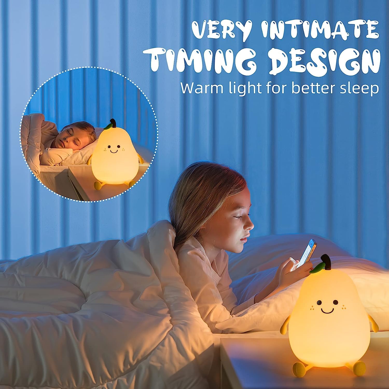 One94Store Rechargeable Silicone Pear Night Lamp, Touch Control Color-Changing LED Light with 7 Colors, Multicolor Kids’ Bedroom Decor, Ideal Baby Gift (Warm White)